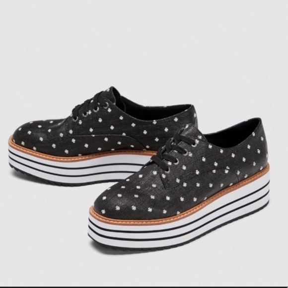 Zara Basic Derby Black & White Polka Dot Platforms